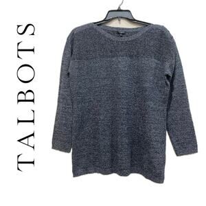 TALBOTS PULLOVER SWEATER BOATNECK DARK GRAY SZ LARGE COTTON BLEND AESTHETIC CORE